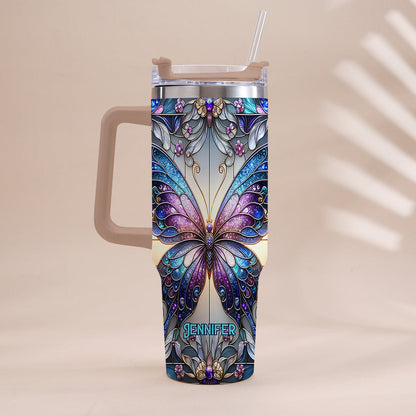 Love Butterflies - Personalized Butterfly Tumbler With Handle
