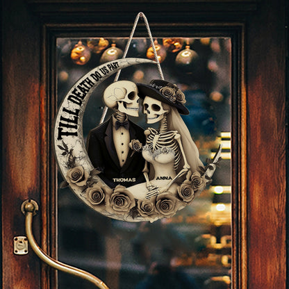 Till Death Do Us Part - Personalized Skull Custom Shaped Wood Sign