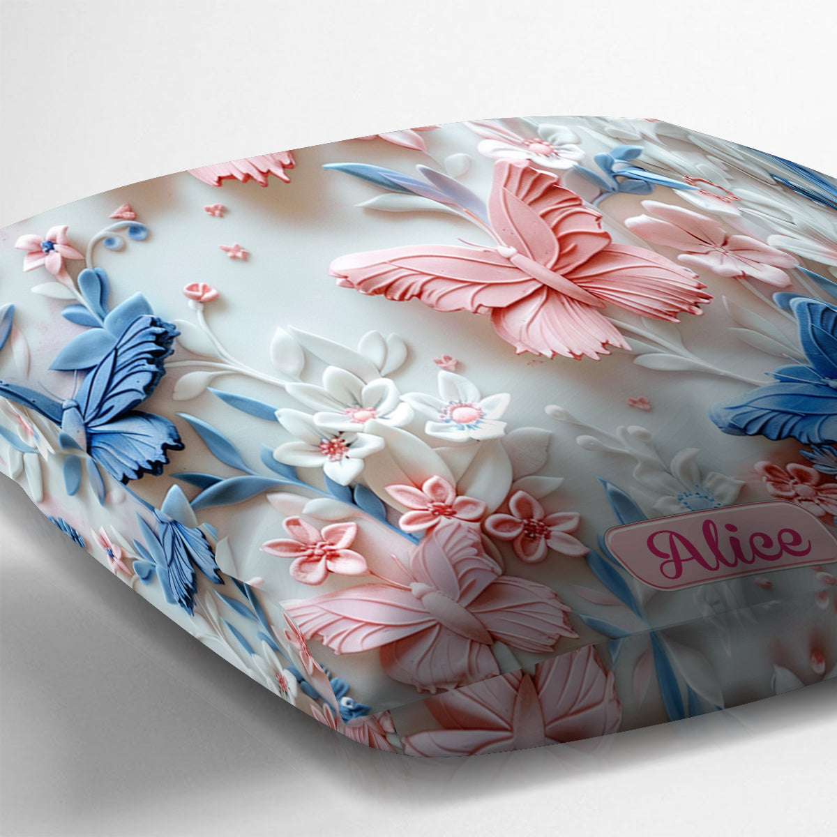 Pink And Blue Butterflies - Personalized Butterfly Throw Pillow