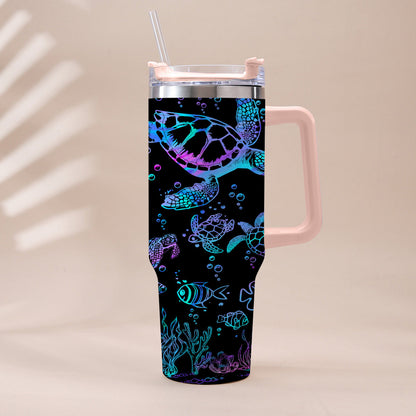 Sea Turtles Custom Name - Personalized Turtle Tumbler With Handle