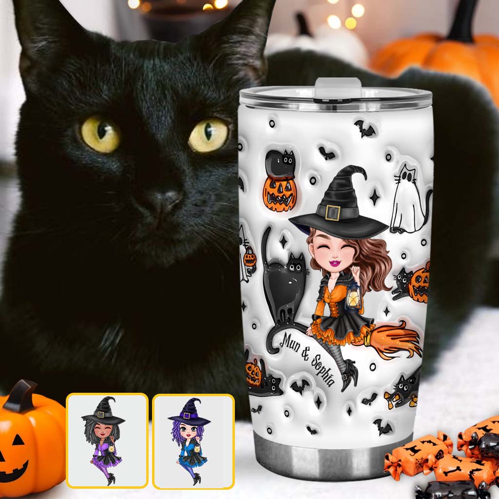 Cute Witch Halloween Ghost Boo Cat - Personalized Witch Tumbler
