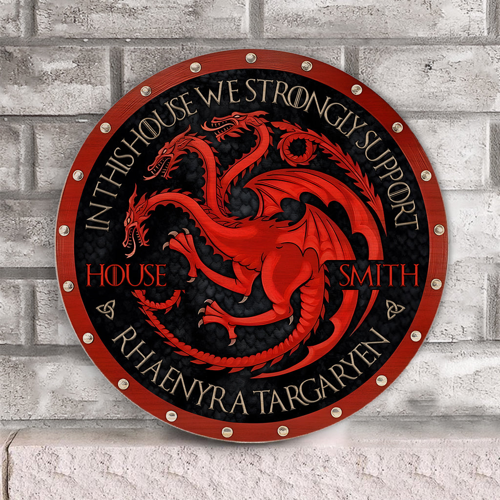Team Black - Personalized Thrones Game Round Wood Sign