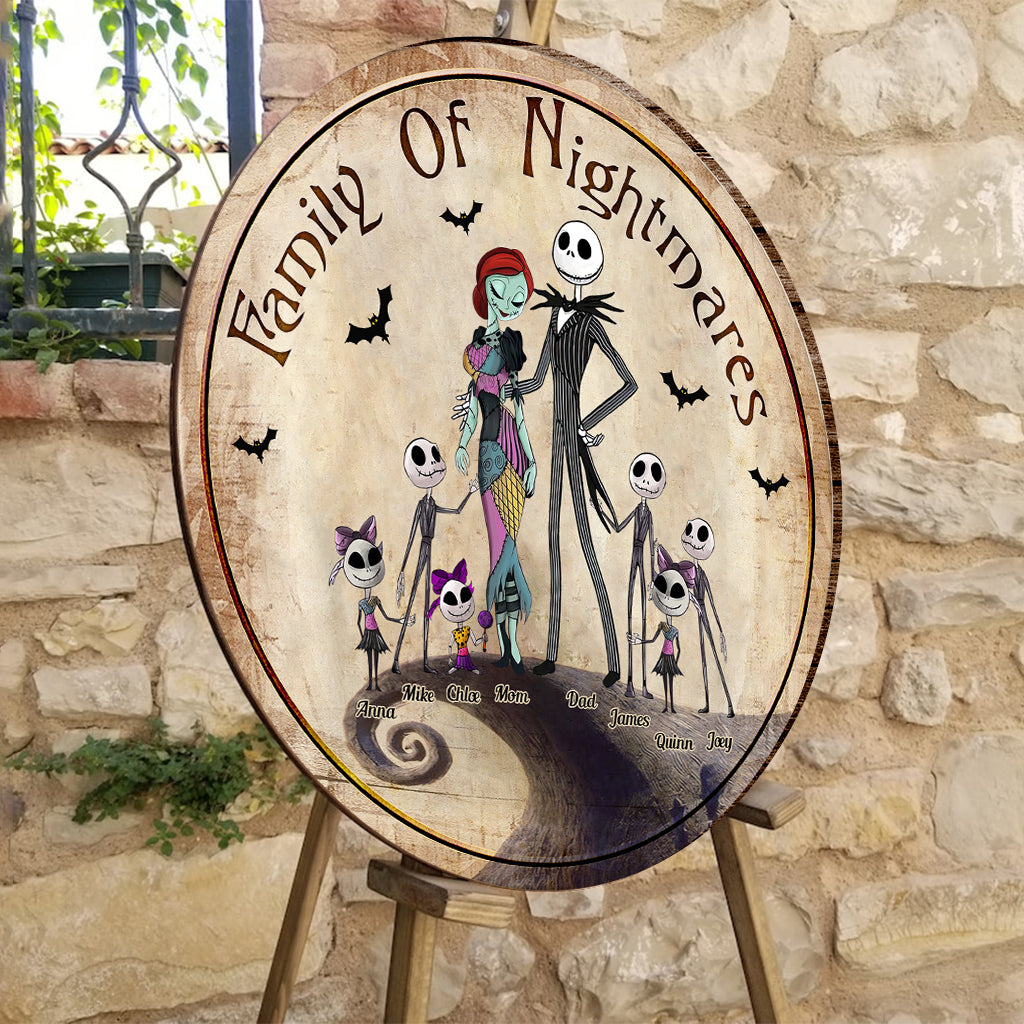 Family Mother Father Of Nightmares - Personalized Nightmare Round Wood Sign
