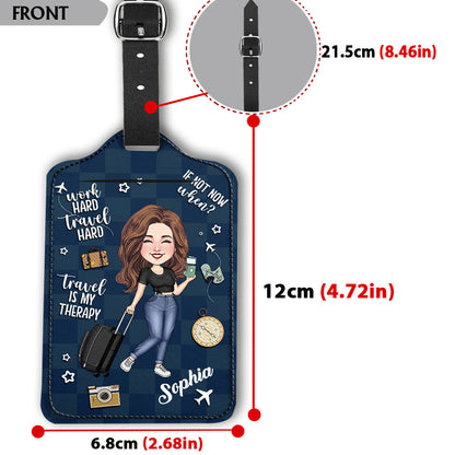 Travel Is My Therapy - Personalized Travelling Leather Luggage Tag