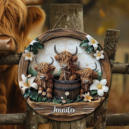 Love Highland Cows - Personalized Round Wood Sign
