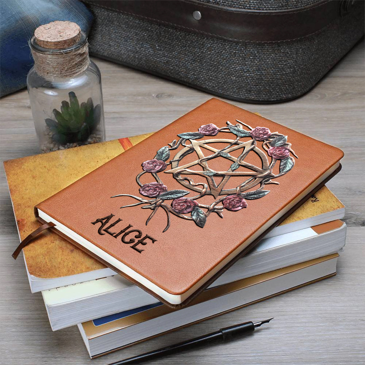 Mystical Witch Ancient Roses - Personalized Witch Leather Journal
