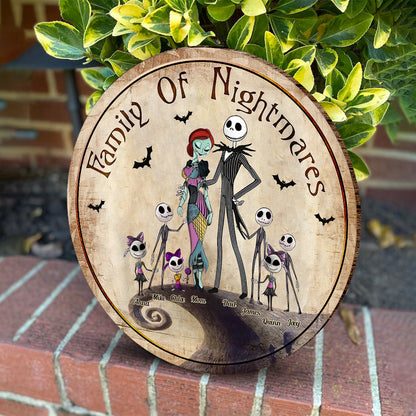 Family Mother Father Of Nightmares - Personalized Nightmare Round Wood Sign