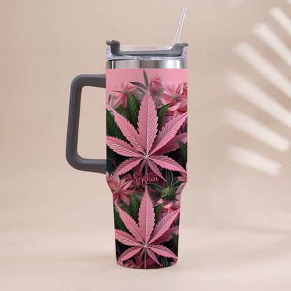 Pink Stoner Chick - Personalized Weed Tumbler With Handle