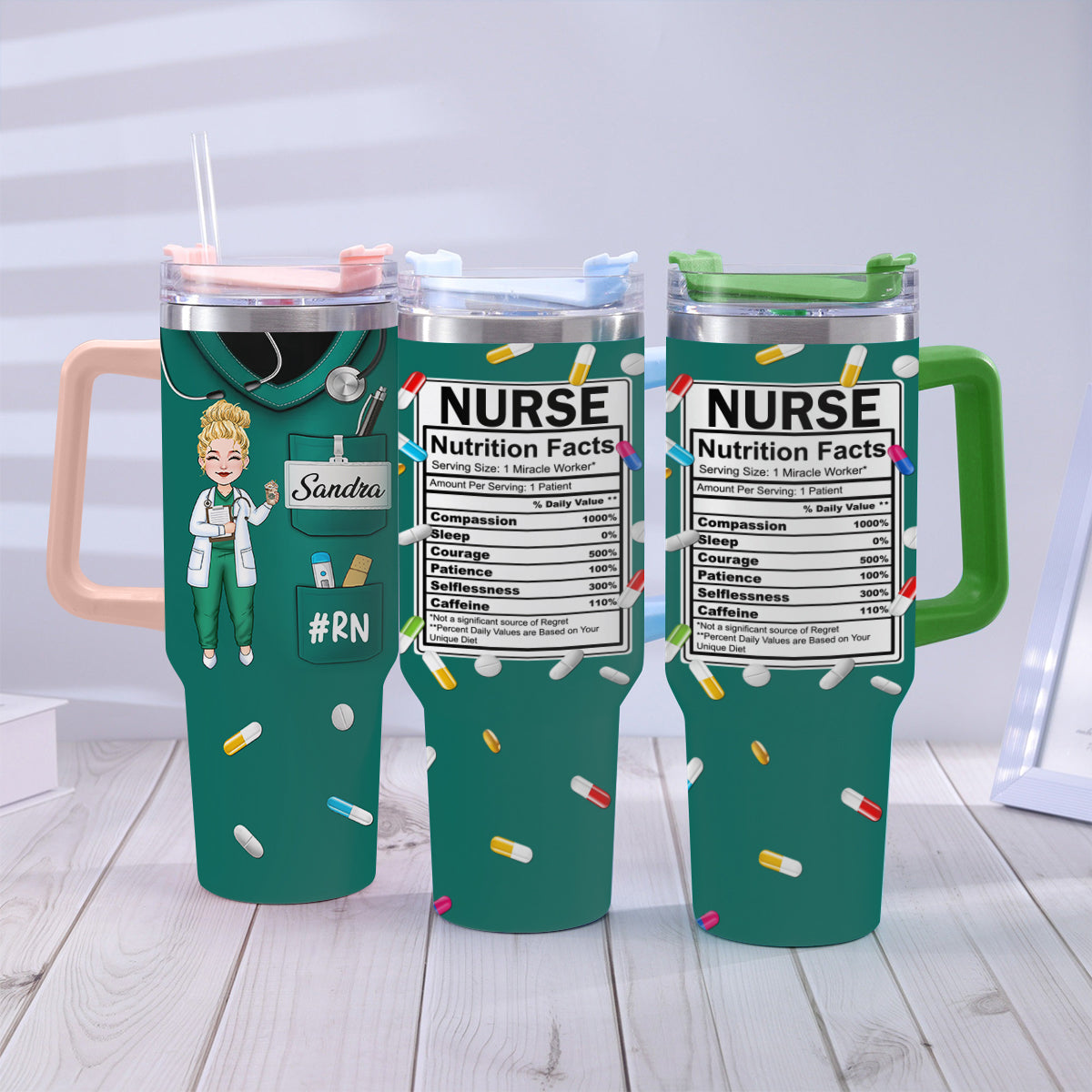 Nurse Nutrition Facts - Personalized Nurse Tumbler With Handle