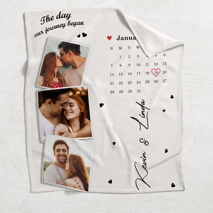 The Day We Met Custom Photos And Calendar - Personalized Couple Blanket
