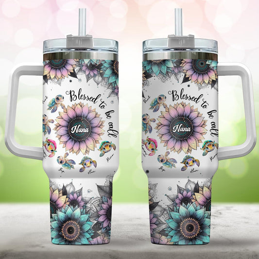 First Mom Now Grandma - Personalized Grandma Tumbler With Handle