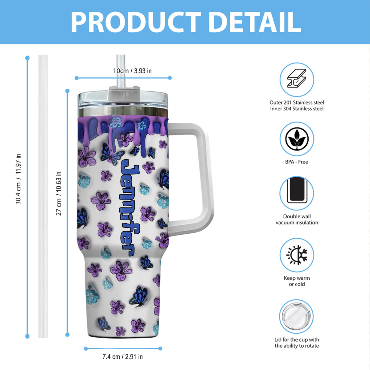 Purple Ohana - Personalized Ohana Tumbler With Handle