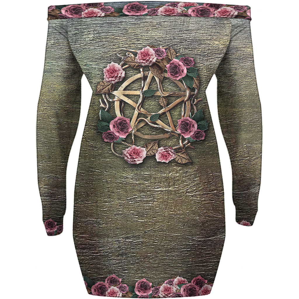 Mystical Witch Ancient Roses - Personalized Witch Off Shoulder Long Sleeve Dress