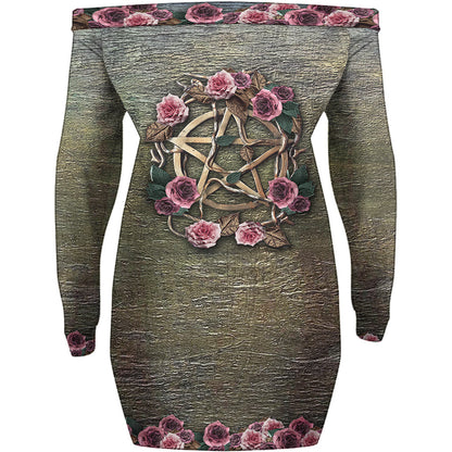 Mystical Witch Ancient Roses - Personalized Witch Off Shoulder Long Sleeve Dress