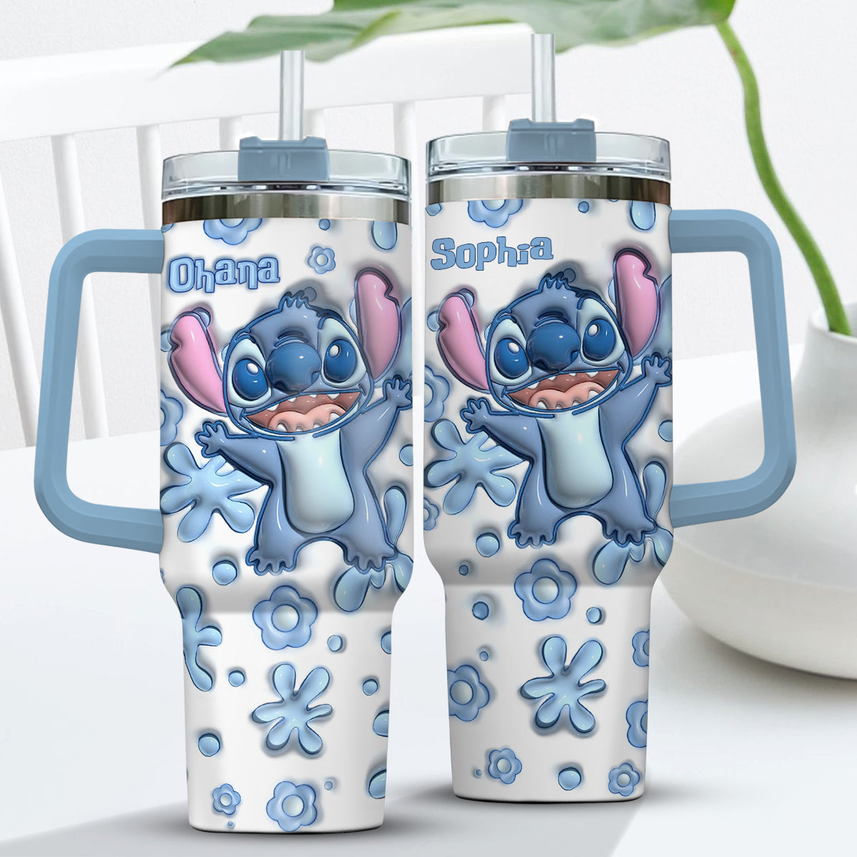 Ohana Blue - Personalized Ohana Tumbler With Handle