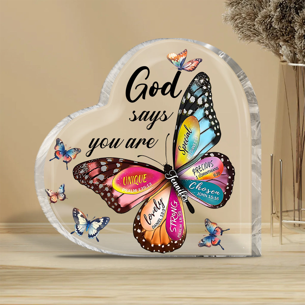 God Says You Are - Personalized Butterfly Custom Shaped Acrylic Plaque