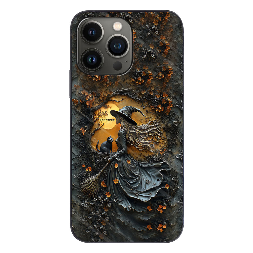 Beautiful Witch & Her Black Cat - Personalized Witch Phone Case