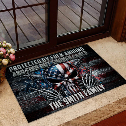 Protected by Fck Around and Find out Surveillance - Personalized Skull Doormat