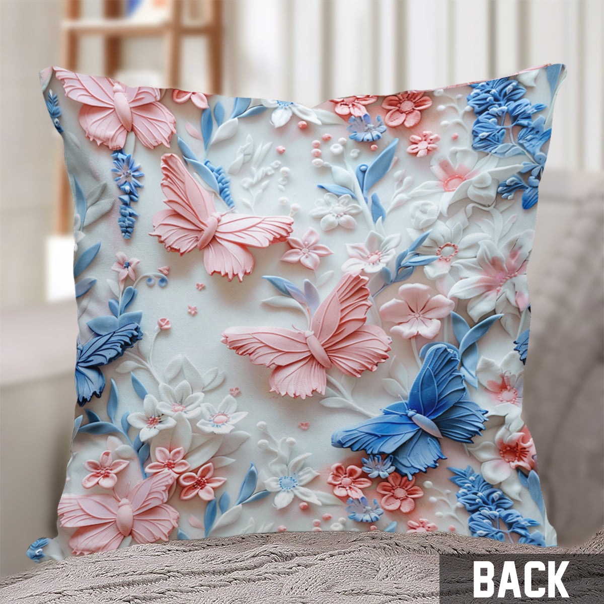 Pink And Blue Butterflies - Personalized Butterfly Throw Pillow