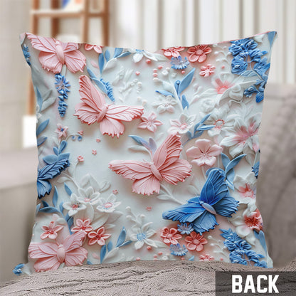 Pink And Blue Butterflies - Personalized Butterfly Throw Pillow