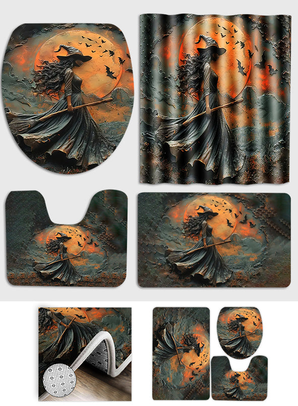Beautiful Witch Witch Bathroom Curtain & Mats Set