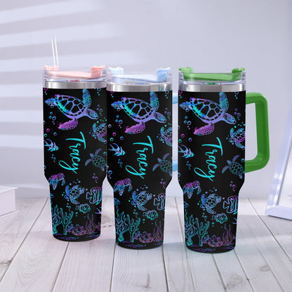 Sea Turtles Custom Name - Personalized Turtle Tumbler With Handle