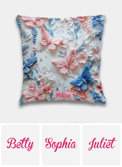 Pink And Blue Butterflies - Personalized Butterfly Throw Pillow