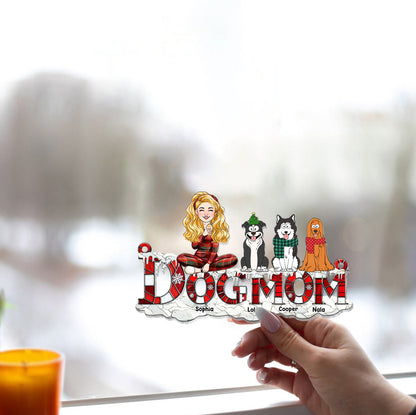 Dog Mom Christmas - Personalized Dog Window Hanging Suncatcher Ornament