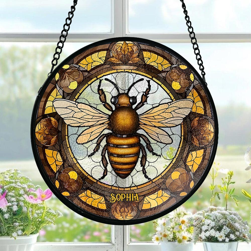 Beautiful Bee - Personalized Bee Stained Glass Suncatcher