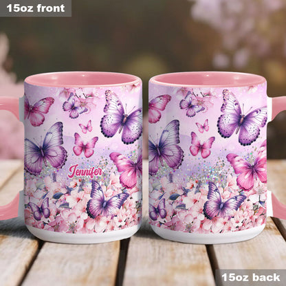 Pink Floral Butterfly - Personalized Butterfly Accent Mug