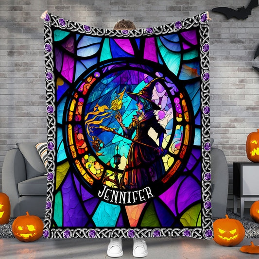 Mystical Witch Purple Stained Glass - Personalized Witch Blanket