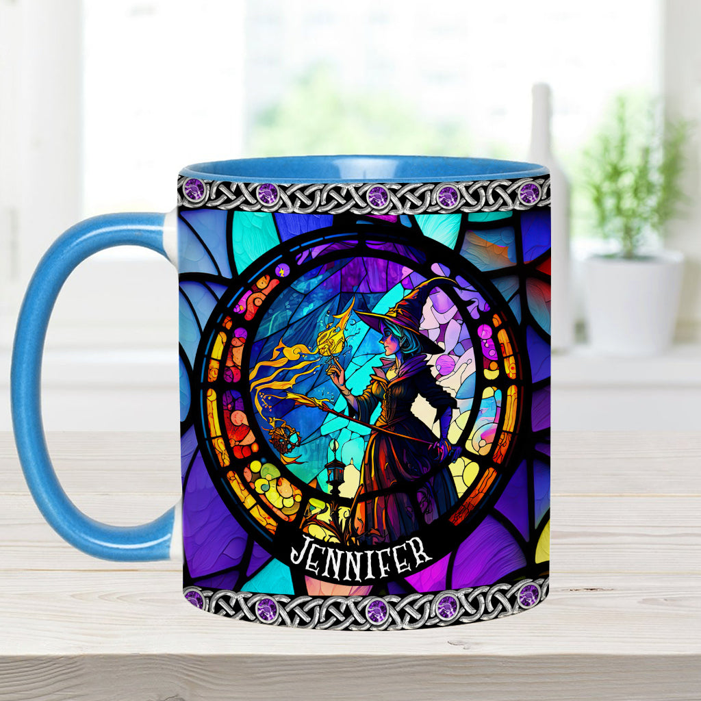 Beautiful Stained Glass Witch - Personalized Witch Accent Mug