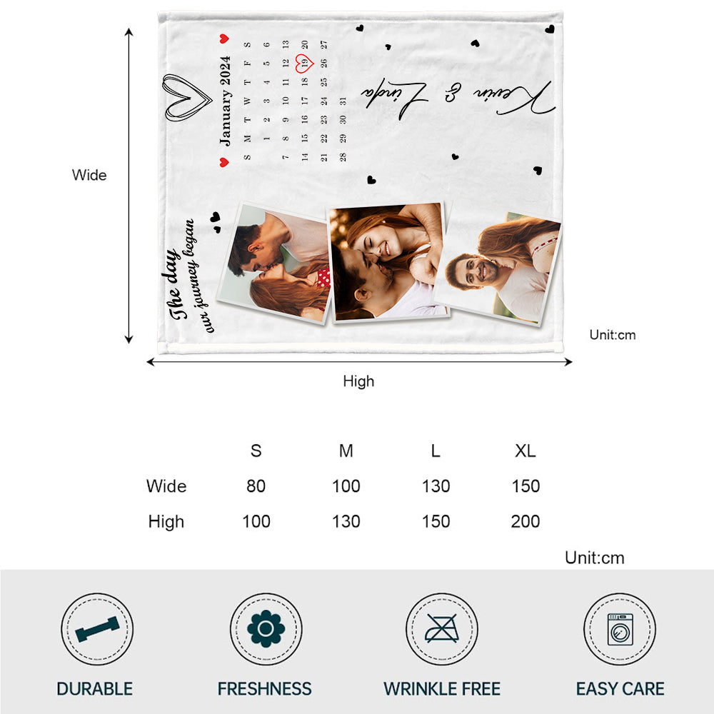 The Day We Met Custom Photos And Calendar - Personalized Couple Blanket