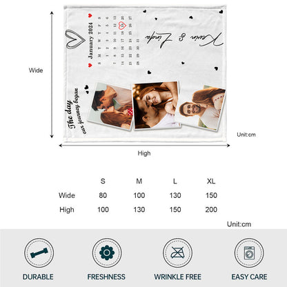 The Day We Met Custom Photos And Calendar - Personalized Couple Blanket