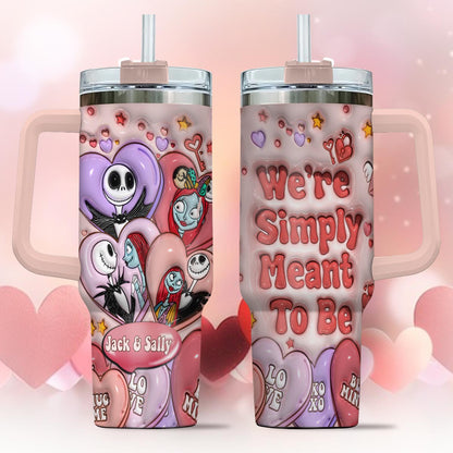 We're Simply Meant To Be Nightmare Couple - Personalized Nightmare Tumbler With Handle