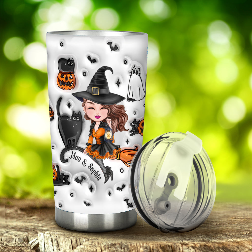 Cute Witch Halloween Ghost Boo Cat - Personalized Witch Tumbler
