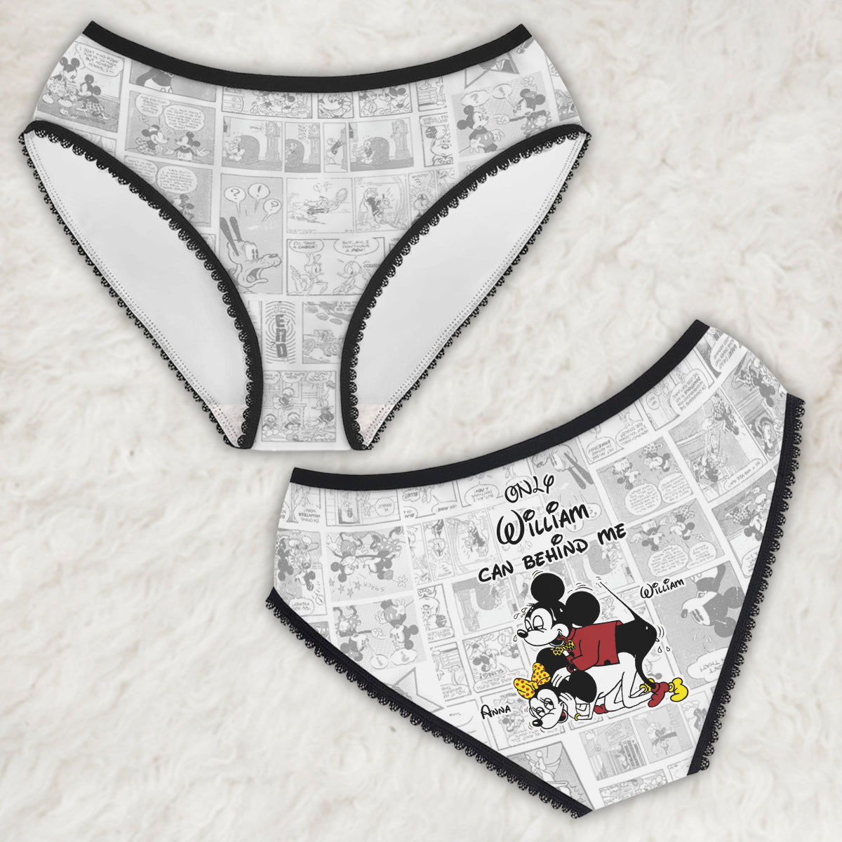 Only You Can Behind Me - Personalized Mouse Lace Border Women Briefs