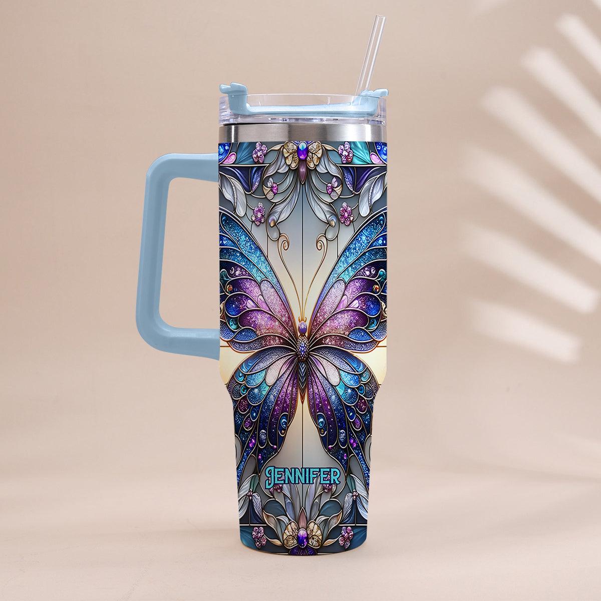 Love Butterflies - Personalized Butterfly Tumbler With Handle