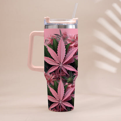 Pink Stoner Chick - Personalized Weed Tumbler With Handle