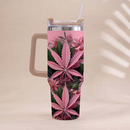 Pink Stoner Chick - Personalized Weed Tumbler With Handle