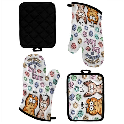 The Scret Ingredient Is Cat Hair - Personalized Cat Oven Mitts & Pot Holder Set