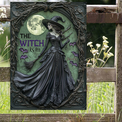 The Witch Is In - Personalized Witch Rectangle Metal Sign