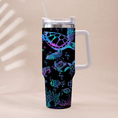 Sea Turtles Custom Name - Personalized Turtle Tumbler With Handle