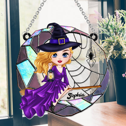 Wicked Witch On The Moon - Personalized Witch Window Hanging Suncatcher Ornament
