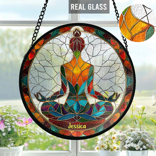 Siddhasana Mindfulness - Personalized Yoga Stained Glass Suncatcher