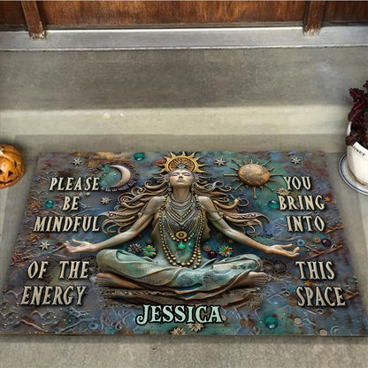 Please Mindful Of The Energy - Personalized Yoga Doormat