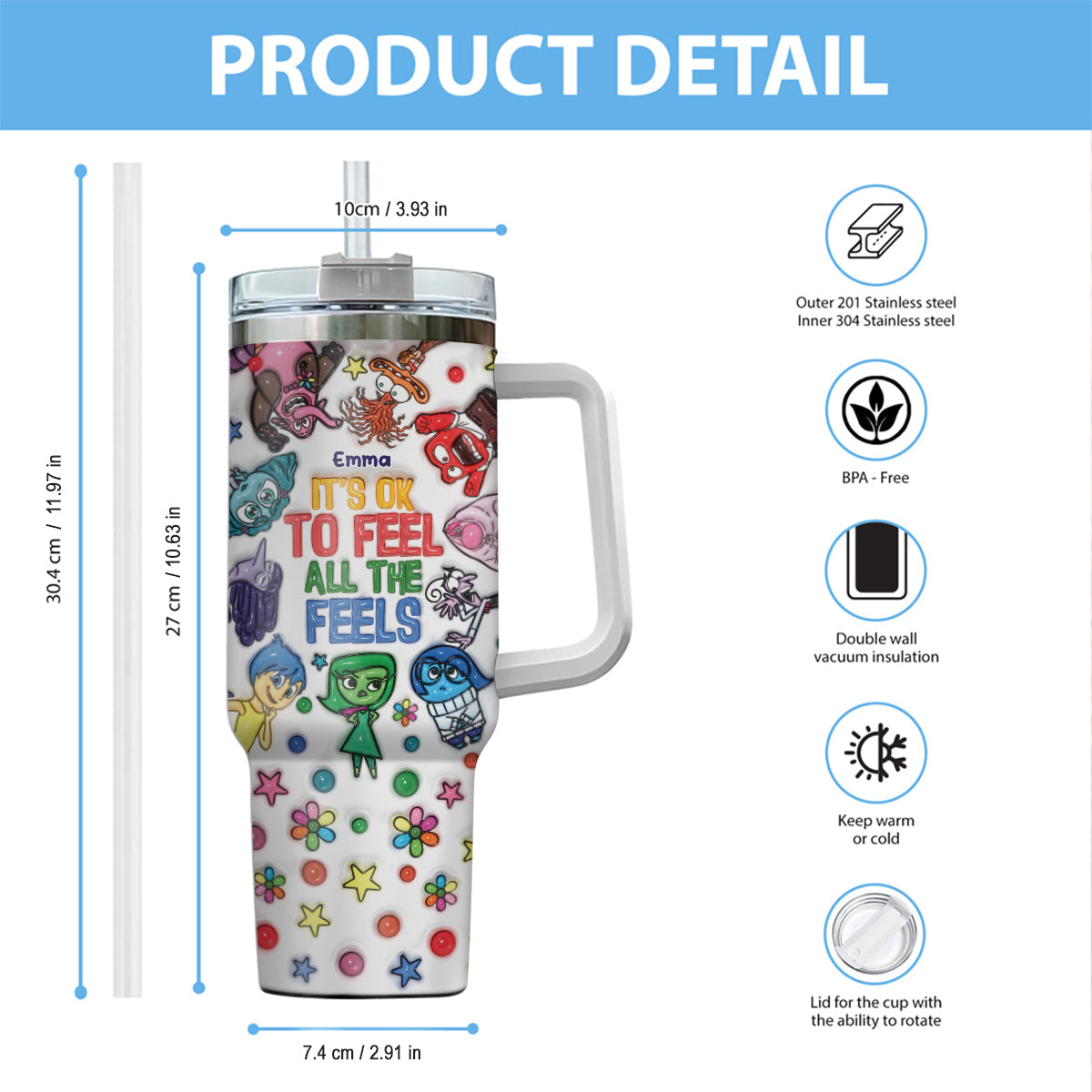 It's Ok To Feel All The Feels - Personalized Mouse Tumbler With Handle