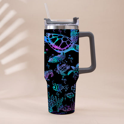 Sea Turtles Custom Name - Personalized Turtle Tumbler With Handle