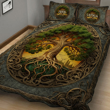 Tree Of Life Scandinavian Mythology Rustic Style - Personalized Irish Quilt Set