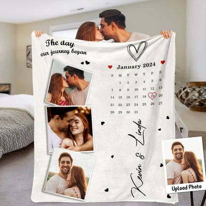 The Day We Met Custom Photos And Calendar - Personalized Couple Blanket